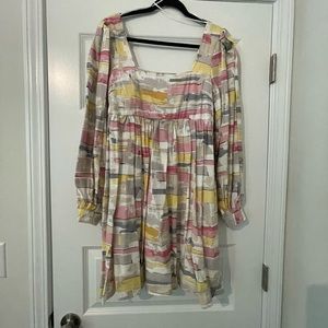 Long Sleeve Woven Printed Baby Doll Dress